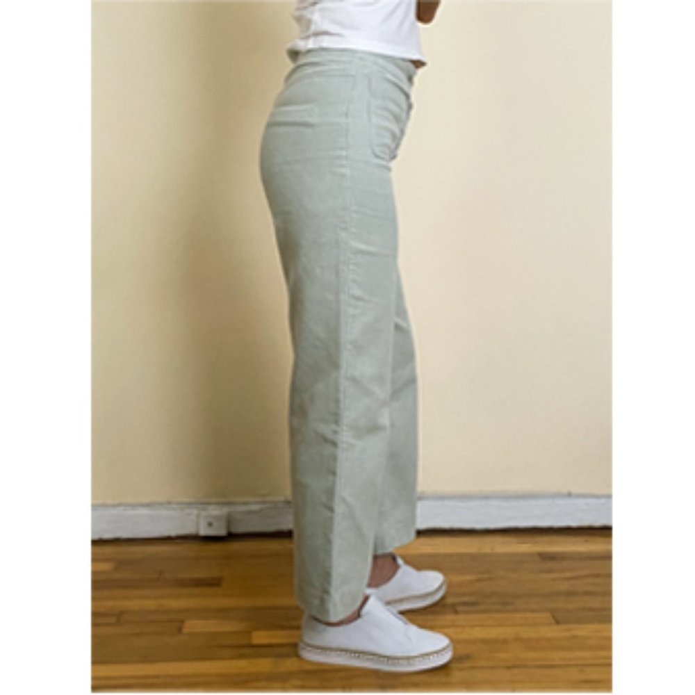 NEW WOMEN VELVET CROPPED WIDE GREEN PANTS JEANS M - Picture 4 of 7